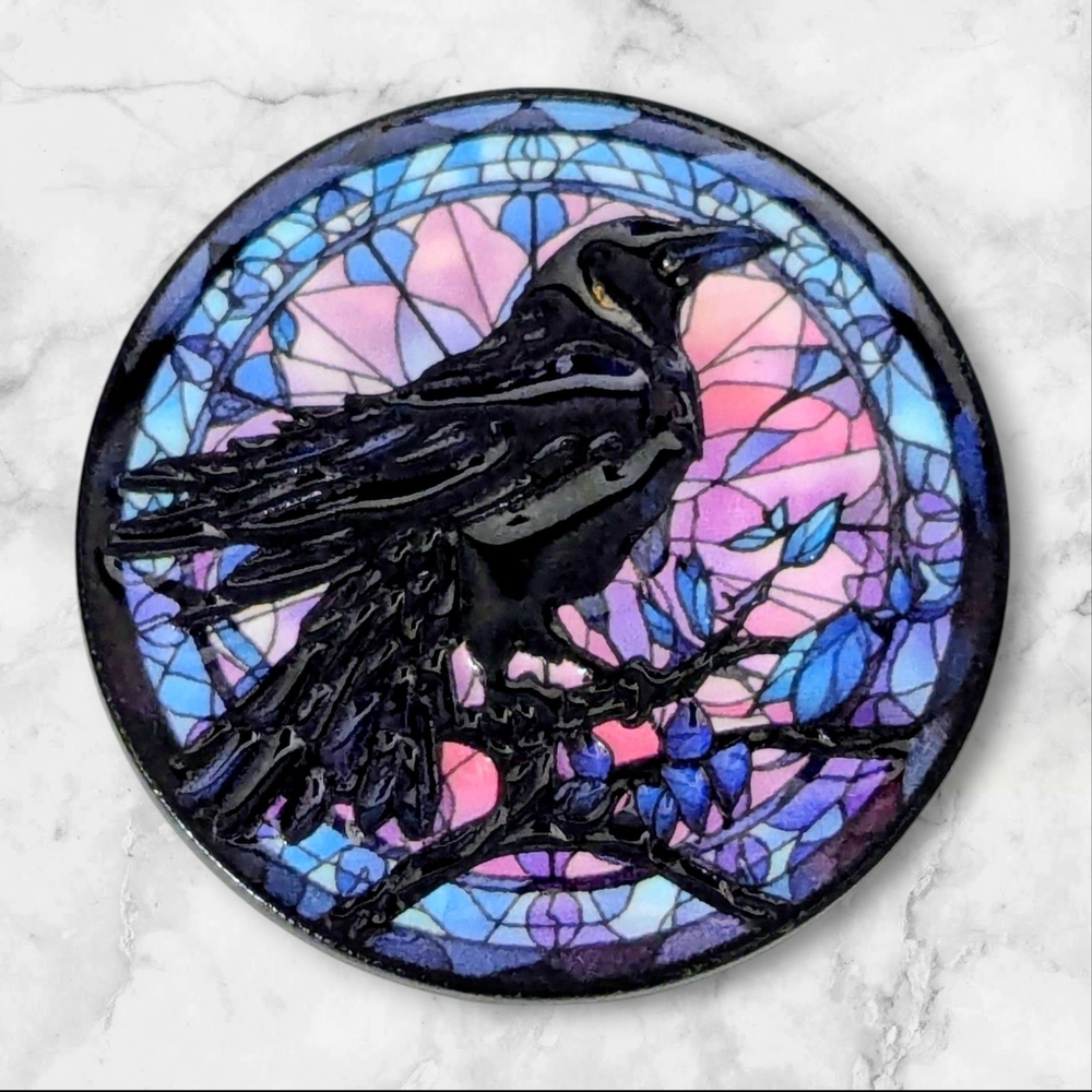 Raven Stained Glass Style Pin 🐦‍⬛ Crow Enamel Pin